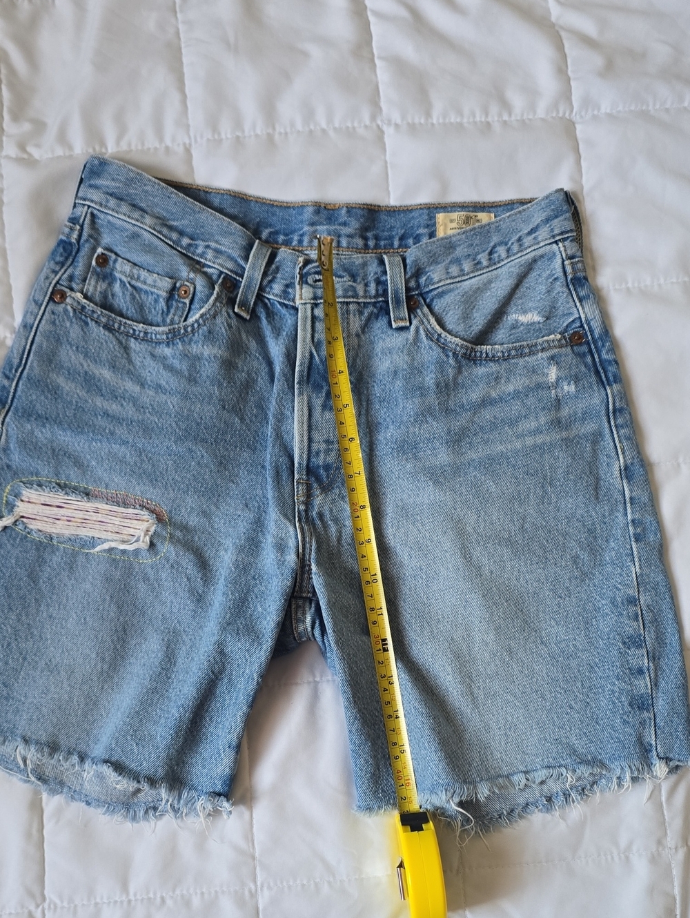 Anniversary Edition Levi's Light Blue Distressed Denim Shorts